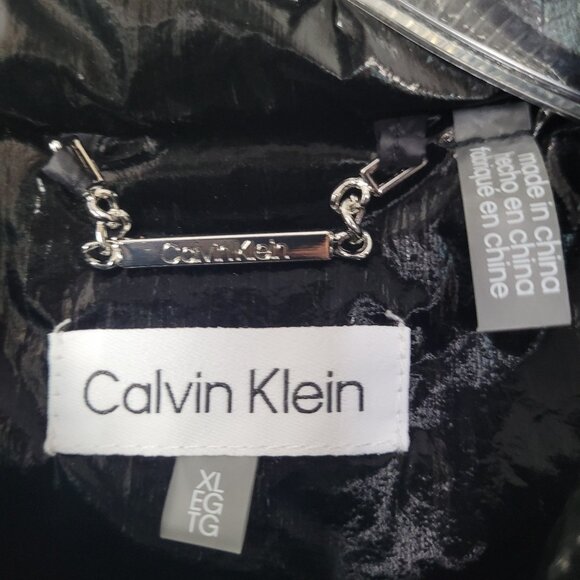 NWT Puffy Vest Womens CALVIN KLEIN Shiny Black Nylon Poly Size XL - Picture 6 of 16